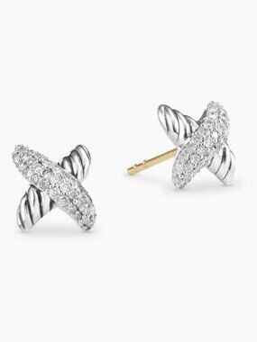 David Yurman Silver x Full Diamond Earrings